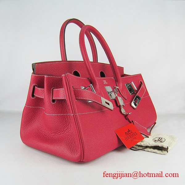 Hermes Birkin 42cm Togo Leather Bag 6109 Red silver padlock